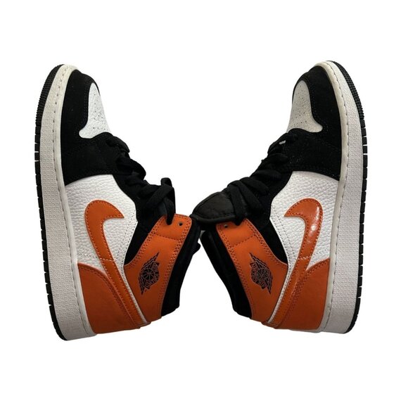 Air Jordan 1 Mid GS Shattered Backboard Sneakers in Black/Starfish/White - Picture 1 of 8